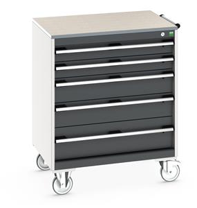 cubio mobile cabinet with 5 drawers & lino worktop. WxDxH: 800x650x990mm. RAL 7035/5010 or selected Bott Mobile Storage 800 x 650